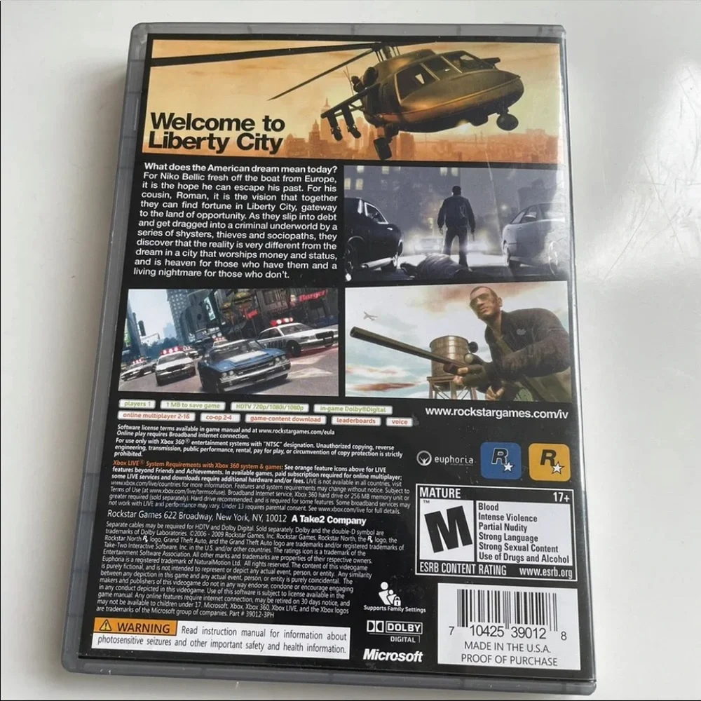 Grand Theft Auto IV on XBox 360 platinum hits.